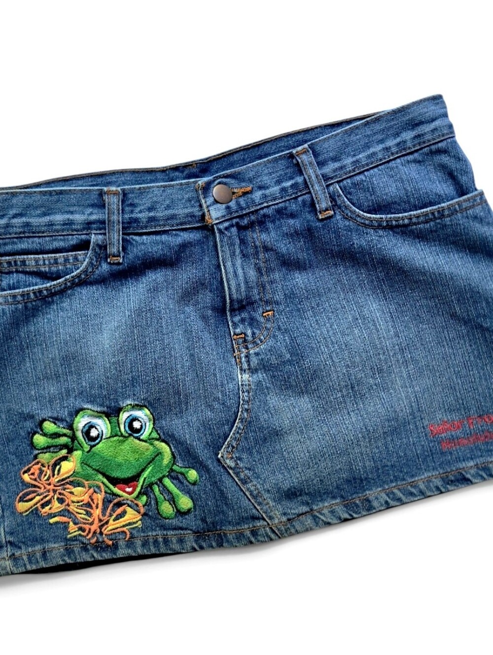 Senor Frogs Vintage Denim Mini Skirt Large 100% Cotton EUC